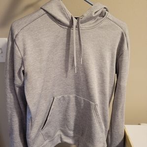 Grey, medium sized Adidas hooded sweatshirt with pocket, and thumb holes